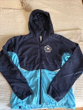 Navy & Light Blue Hooded Windbreaker Jacket with Logo